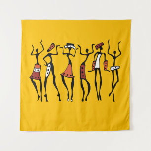 Afrikanische Tänzer, ethnische Silhouette Vintag. Wandteppich