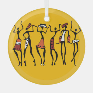 Afrikanische Tänzer, ethnische Silhouette Vintage. Ornament Aus Glas