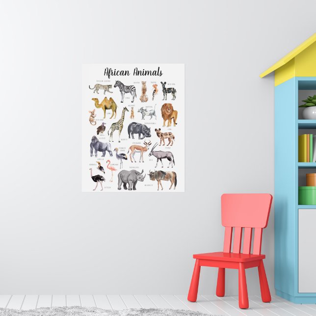 Afrikanische Tiere | Bildung Lernunterricht Poster (Kinderzimmer 1)