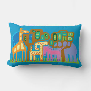 Afrikanische Tiere der ethnischen Kunst - blauer H Lendenkissen