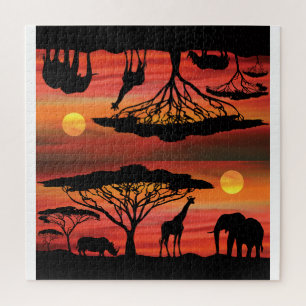 Afrikanische Tiere im Serengeti Sunset Puzzle