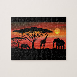 Afrikanische Tiere im Serengeti Sunset Puzzle