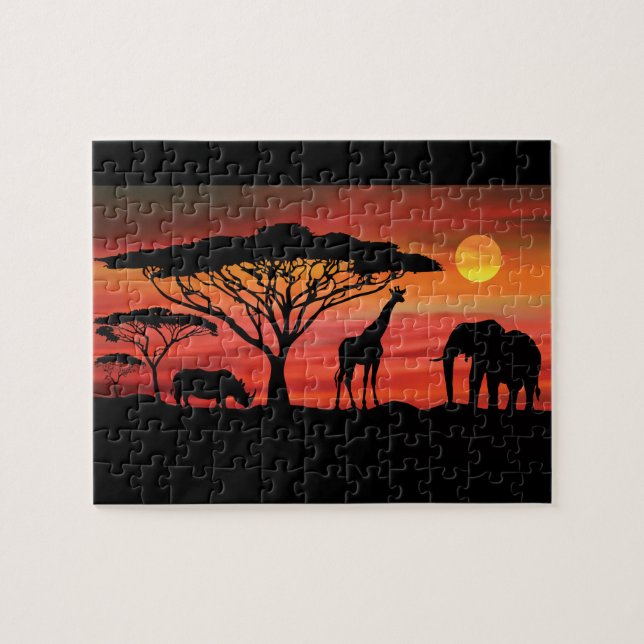 Afrikanische Tiere im Serengeti Sunset Puzzle (Horizontal)