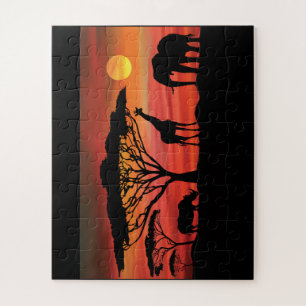 Afrikanische Tiere in einem Serengeti Sunset Puzzle