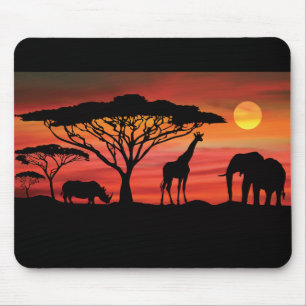 Afrikanische Tiere und Sonnenuntergänge Mousepad