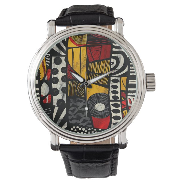 Afrikanische Tribal-Muster-Uhr Armbanduhr (Vorderseite)
