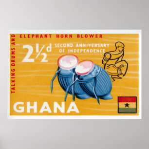 Afrikanische Trommeln Druck Vintage Ghana Briefmar Poster