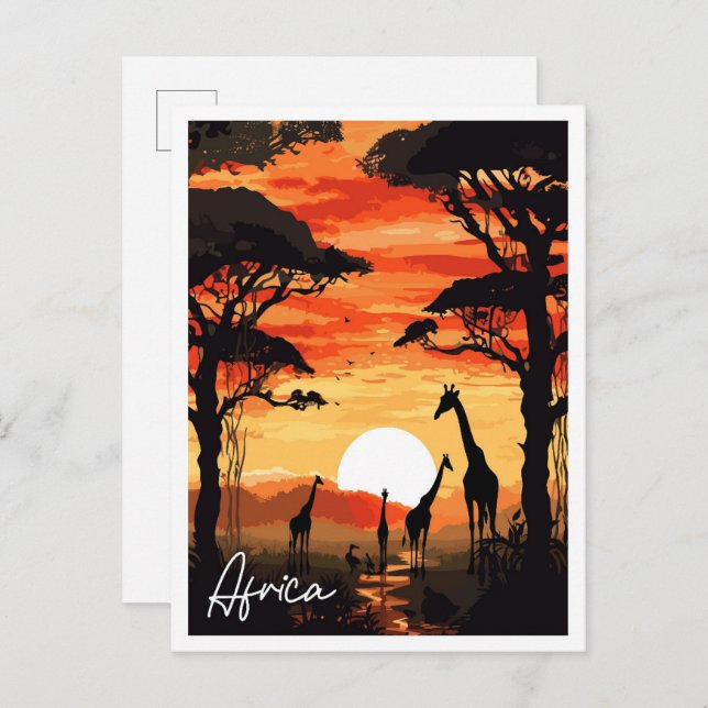 Afrikanische Vintage Reise Illustration Postkarte (Vorne/Hinten)