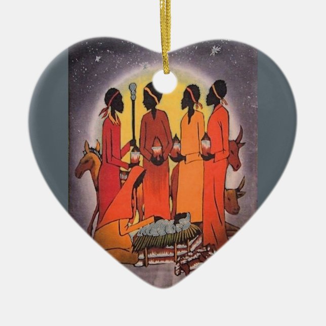 Afrikanische WeihnachtsGeburt Christis-Szene Keramik Ornament (Vorne)