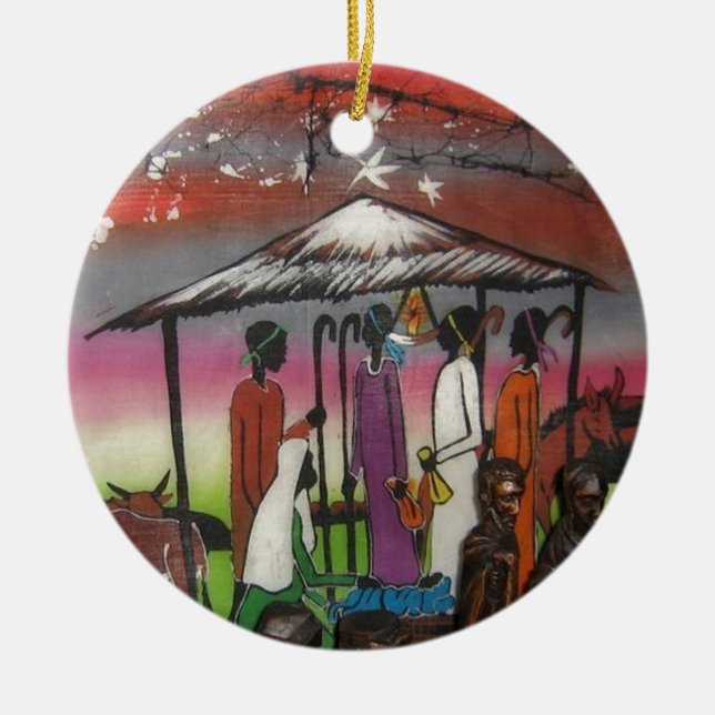 Afrikanische WeihnachtsGeburt Christis-Szene Keramik Ornament (Vorne)