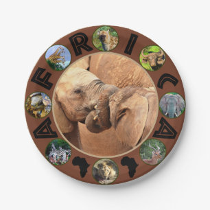 Afrikanische Wildlife Circle Collage Elephant Tug Pappteller