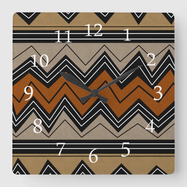 Afrikanische Zickzacke und weiße Zahlen Quadratische Wanduhr (Vorderseite)