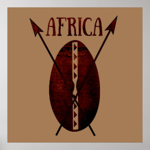 Afrikanischer abstrakter Schildspeer vor der Kunst Poster
