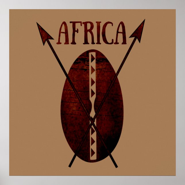 Afrikanischer abstrakter Schildspeer vor der Kunst Poster (Vorne)