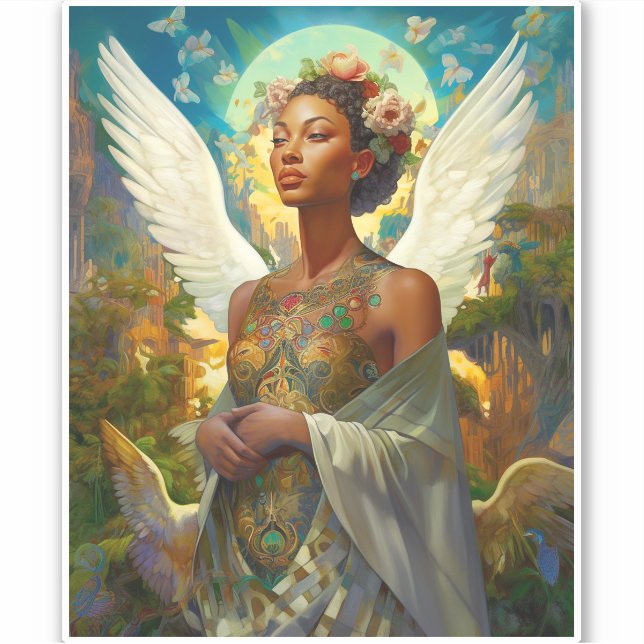 Afrikanischer Amerikaner Angel Goddess Fantasy Art Aufkleber (Vorderseite)