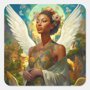 Afrikanischer Amerikaner Angel Goddess Fantasy Art Quadratischer Aufkleber