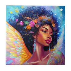 Afrikanischer Amerikaner Angel Lady Fantasy Art Fliese