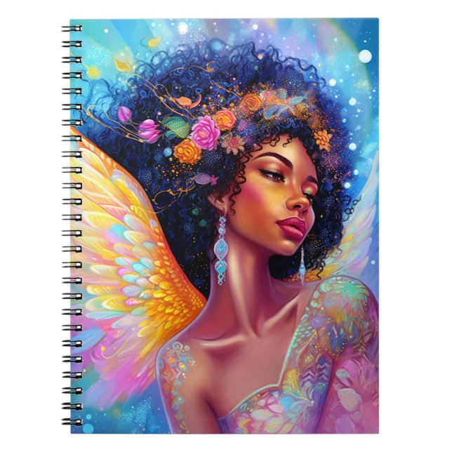 Afrikanischer Amerikaner Angel Lady Fantasy Art Notizblock (Vorderseite)