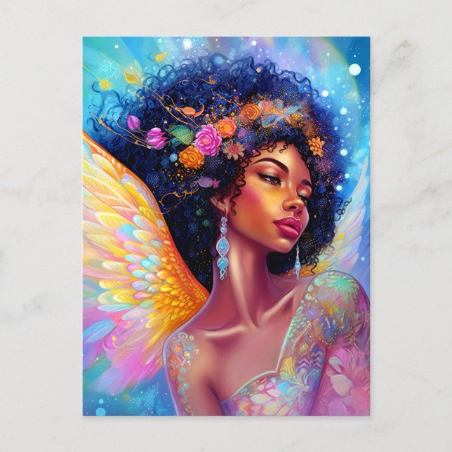 Afrikanischer Amerikaner Angel Lady Fantasy Art Postkarte (Vorderseite)