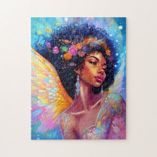 Afrikanischer Amerikaner Angel Lady Fantasy Art Puzzle