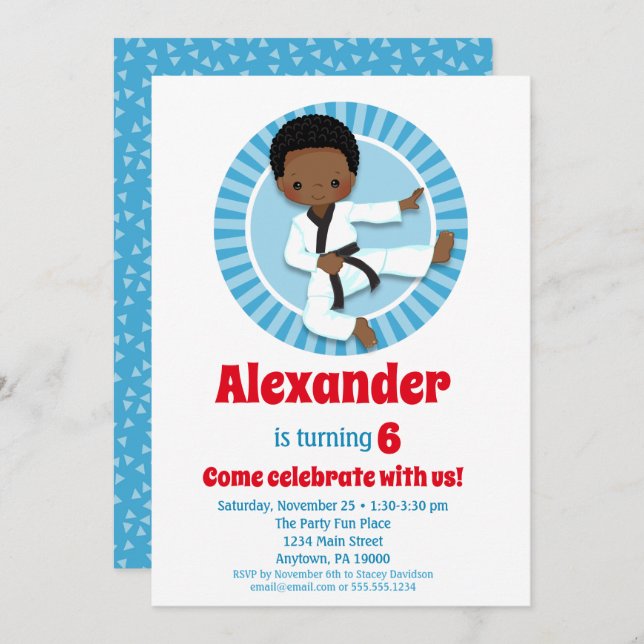 Afrikanischer Amerikaner Karate Judo Boys Birthday Einladung (Vorne/Hinten)