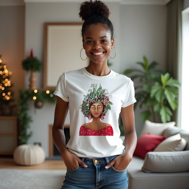 Afrikanischer Amerikaner nur ein Mädchen, das Weih Tri-Blend Shirt (African American Just A Girl Who Love Christmas Tri-Blend Shirt)