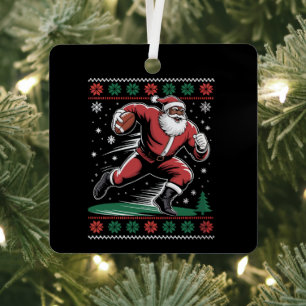 Afrikanischer Amerikaner Santa Football Ugly Weihn Ornament Aus Metall