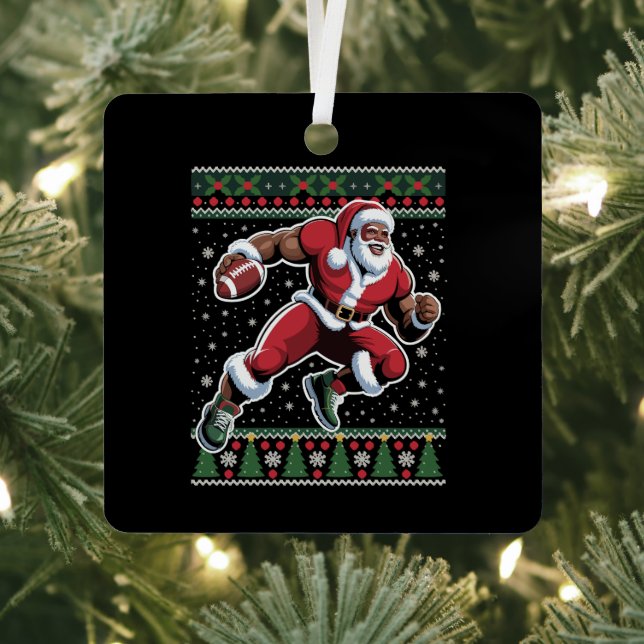 Afrikanischer Amerikaner Santa Football Ugly Weihn Ornament Aus Metall (InSitu)