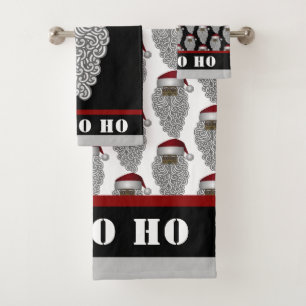Afrikanischer Amerikaner Santa Ho Ho Weihnachtsfei Badhandtuch Set