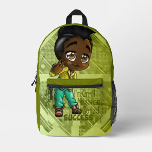 Afrikanischer amerikanischer Junge Gelbgrün Bedruckter Rucksack