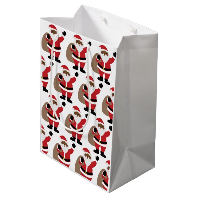 Afrikanischer amerikanischer Santa Claus Merry Chr Mittlere Geschenktüte (Rückseite Schrägansicht)