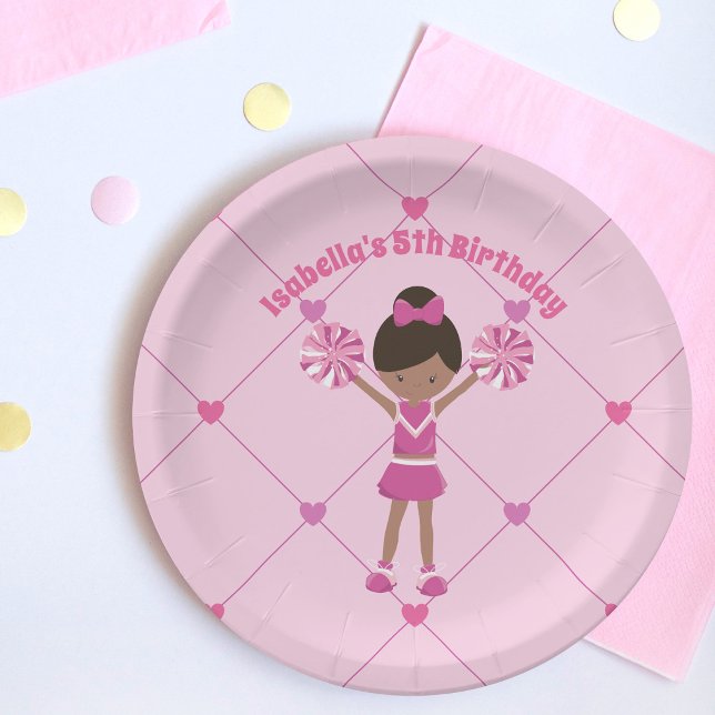 Afrikanischer Cheerleader Pink Birthday Party Pappteller (Von Creator hochgeladen)