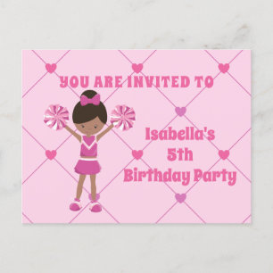 Afrikanischer Cheerleader Pink Birthday Party Postkarte