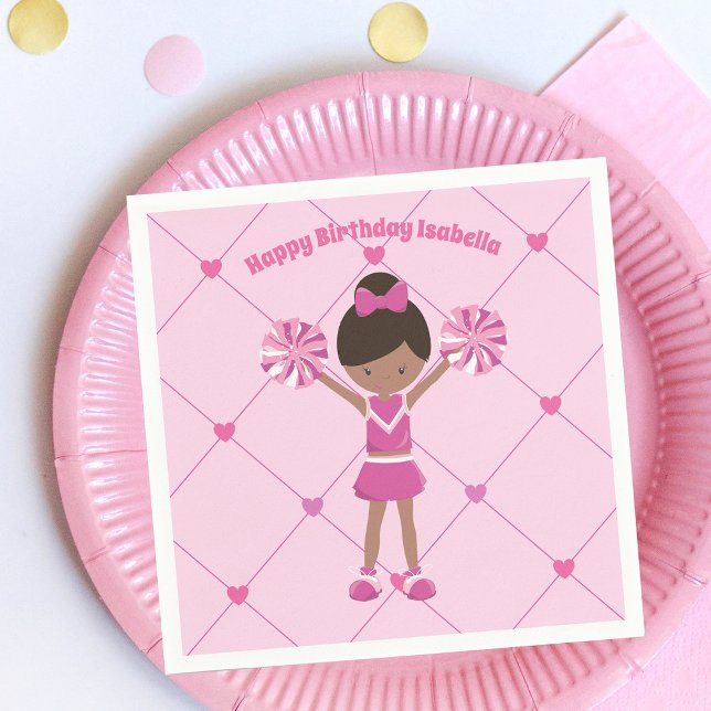 Afrikanischer Cheerleader Pink Birthday Party Serviette (Von Creator hochgeladen)