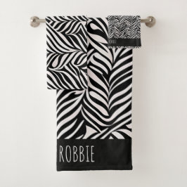 Afrikanischer Damast Subtile Schwarz-weißes Muster Badhandtuch Set