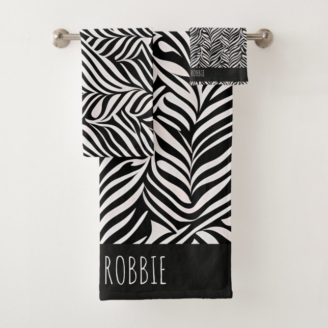 Afrikanischer Damast Subtile Schwarz-weißes Muster Badhandtuch Set (Insitu)