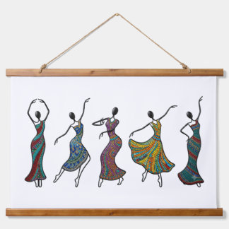 Afrikanischer Draht & Mosaik Tanzende Frauen Kunst Wandteppich Mit Holzrahmen