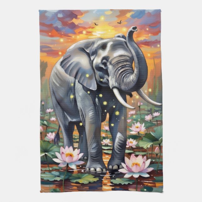 Afrikanischer Elefant Aquarell Küchenhandtuch Geschirrtuch (Vertikal)