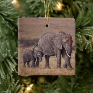 Afrikanischer Elefant mit Baby Keramikornament