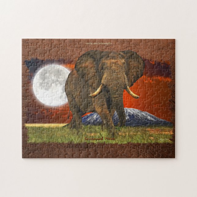 Afrikanischer Elefant mit dem Mond & Mt Kilimanjar Puzzle (Horizontal)