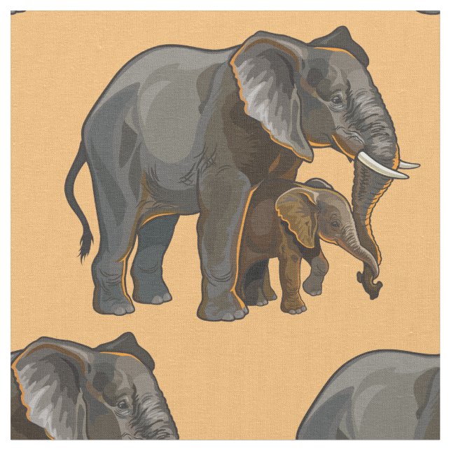 Afrikanischer Elefant mit Kind Stoff (Nahaufnahme)