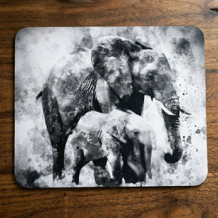 Afrikanischer Elefant mit schwarzem und weißem Kal Mousepad
