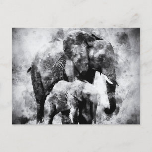 Afrikanischer Elefant mit schwarzem und weißem Kal Postkarte