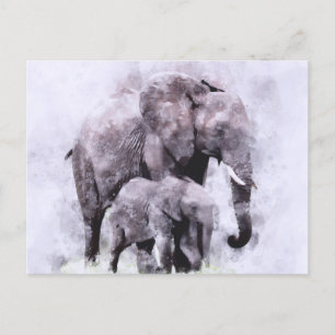 Afrikanischer Elefant mit Wasserfarbe Postkarte