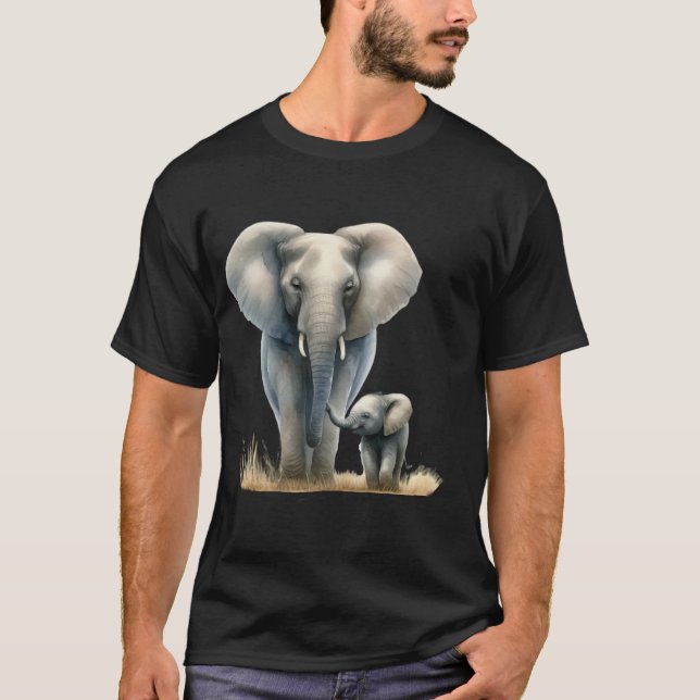 Afrikanischer Elefant und Baby in Wasserfarbe T-Shirt (Vorderseite)