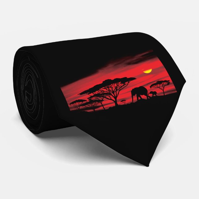 Afrikanischer Elefant und Baby mit einer roten Ser Krawatte (Gerollt)