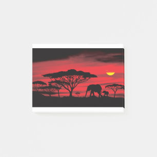 Afrikanischer Elefant und Baby mit rotem Sonnenunt Post-it Klebezettel