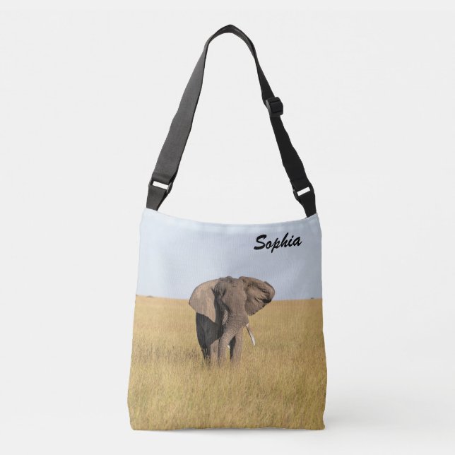 Afrikanischer Elephant Natural Setting Personalize Tragetaschen Mit Langen Trägern (Vorderseite)