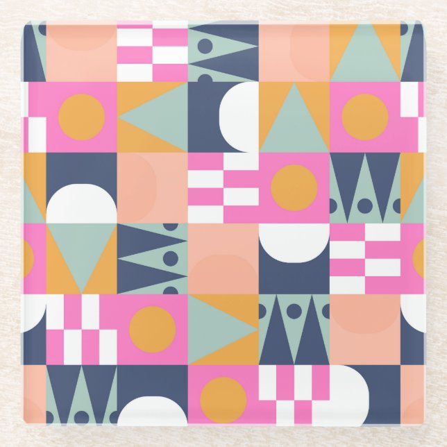 Afrikanischer Farbblock, geometrisches Muster. Glasuntersetzer (Vorderseite)