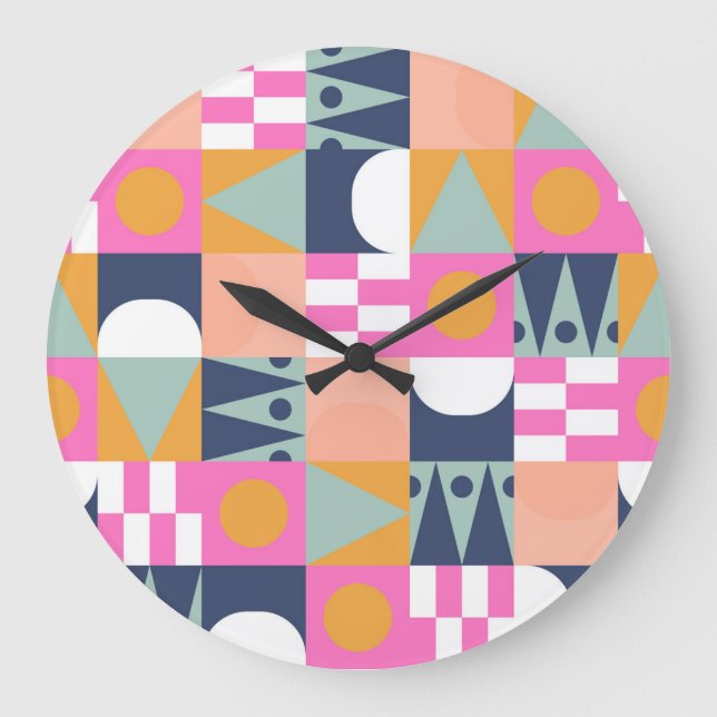Afrikanischer Farbblock, geometrisches Muster. Große Wanduhr (Vorderseite)